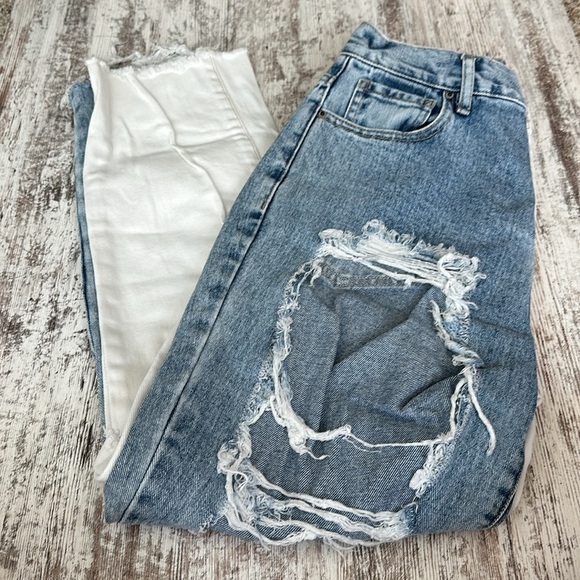 PacSun Two-Toned Distressed High Waisted Straight Leg Jeans - Picture 3 of 11